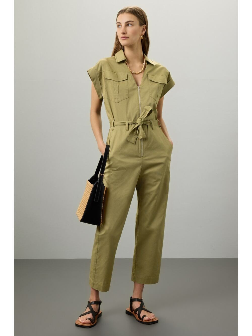 RTR Marissa Webb Sz 10 Green Dolman Zip Front Belted Utility Safari Jumpsuit